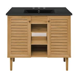 Bron 36 in. Brown Oak Bathroom Vanity in Black with 3-Hole Ceramic Sink Top