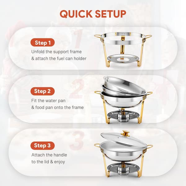 HSDYGDE 2-Pack 5QT Round Stainless Steel Chafing Dishes - Buffet Warmers With Fuel Holder For Catering, Weddings, Events - View #10