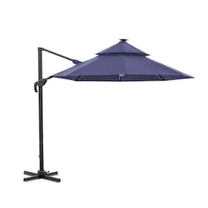 Maxy 10 ft. Steel Roma Cantilever Solar LED Strip Tilt 360 Patio Umbrella in Blue
