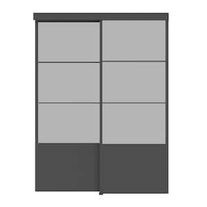 Metro Collection 60 in. x 80 in. Black Steel Frame Sliding Door with Tempered Frosted Glass