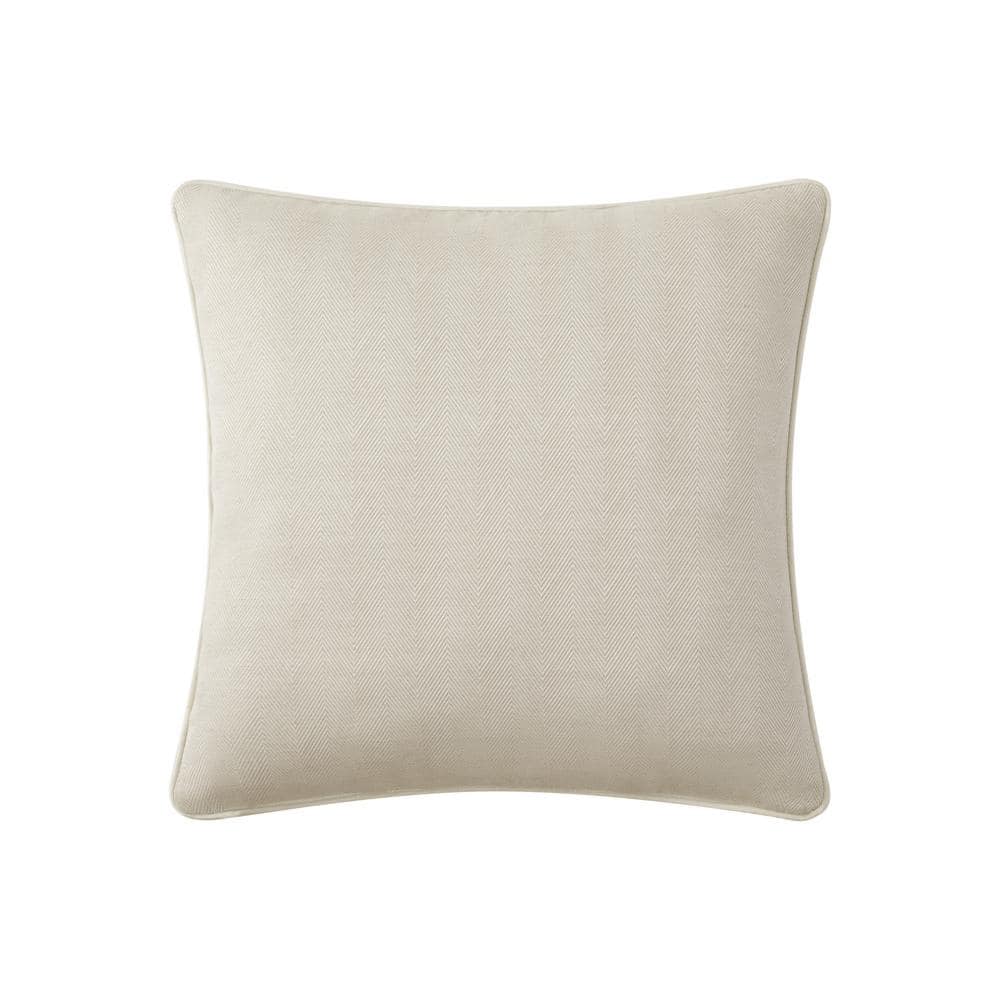 Ivory and Beige Embroidered Square Polyester Pillow