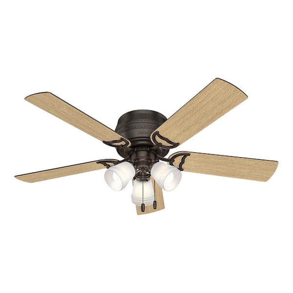 Hunter Prim 52 in. LED Indoor 3-Light Low Profile Premier Bronze Ceiling Fan