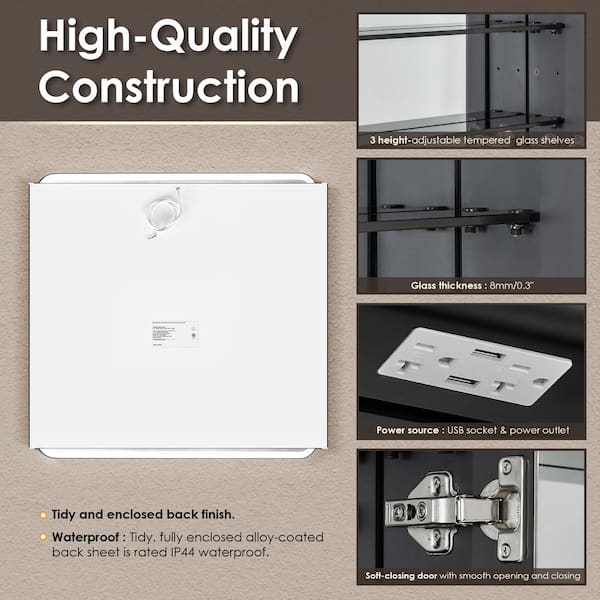 Altair Ostaria 36 in. W x 32 in. H Rectangular Aluminum Medicine Cabinet with Mirror