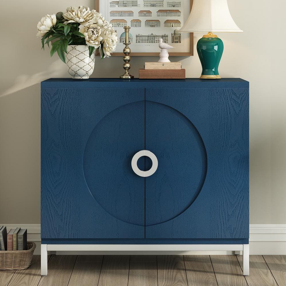 Harper & Bright Designs Navy Wood 34 in. Sideboard with Adjustable ...