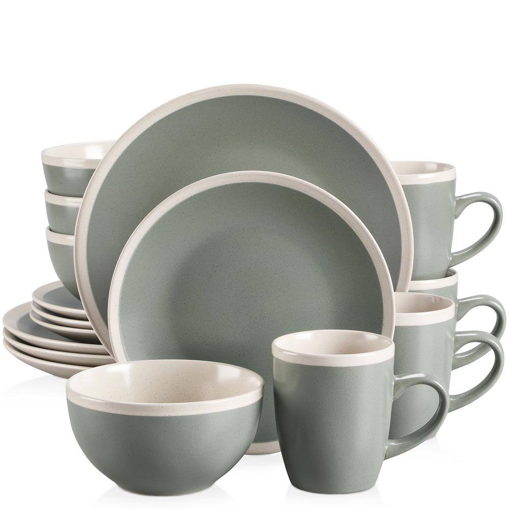 vancasso Seesami 16-Piece Matte Green with White Edge Stoneware ...