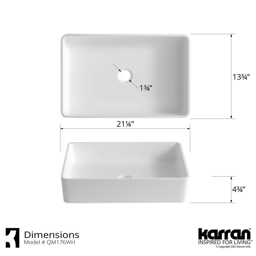 Matte White Acrylic Rectangular Above-Counter Vessel Sink
