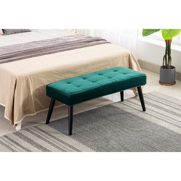 Brooklyn Tufted Dark Green Velvet Ottoman Accent Bench 40.25 in. x .16.25 in. x 17 in.