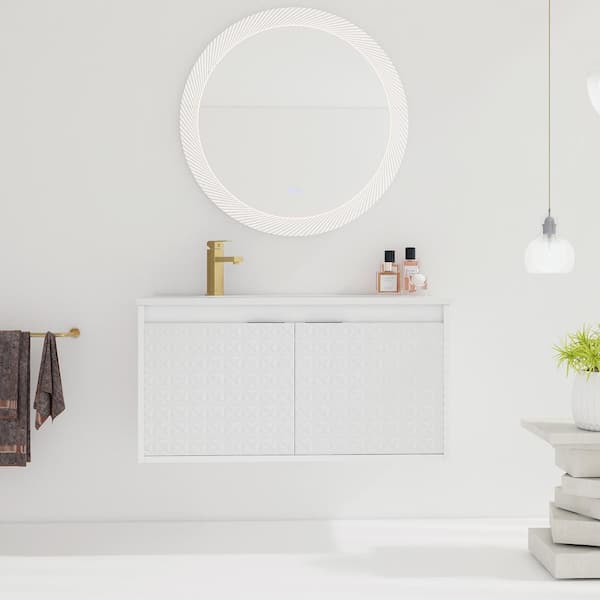 Unbranded 36 in. W x 18 in. D x 19 in. H Wall Mounted Bath Vanity in White with White Cultured Marble Top
