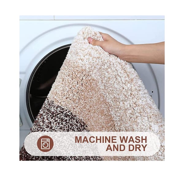 59 in. x 24 in. Brown Stripe Microfiber Rectangular Shaggy Bath Rugs