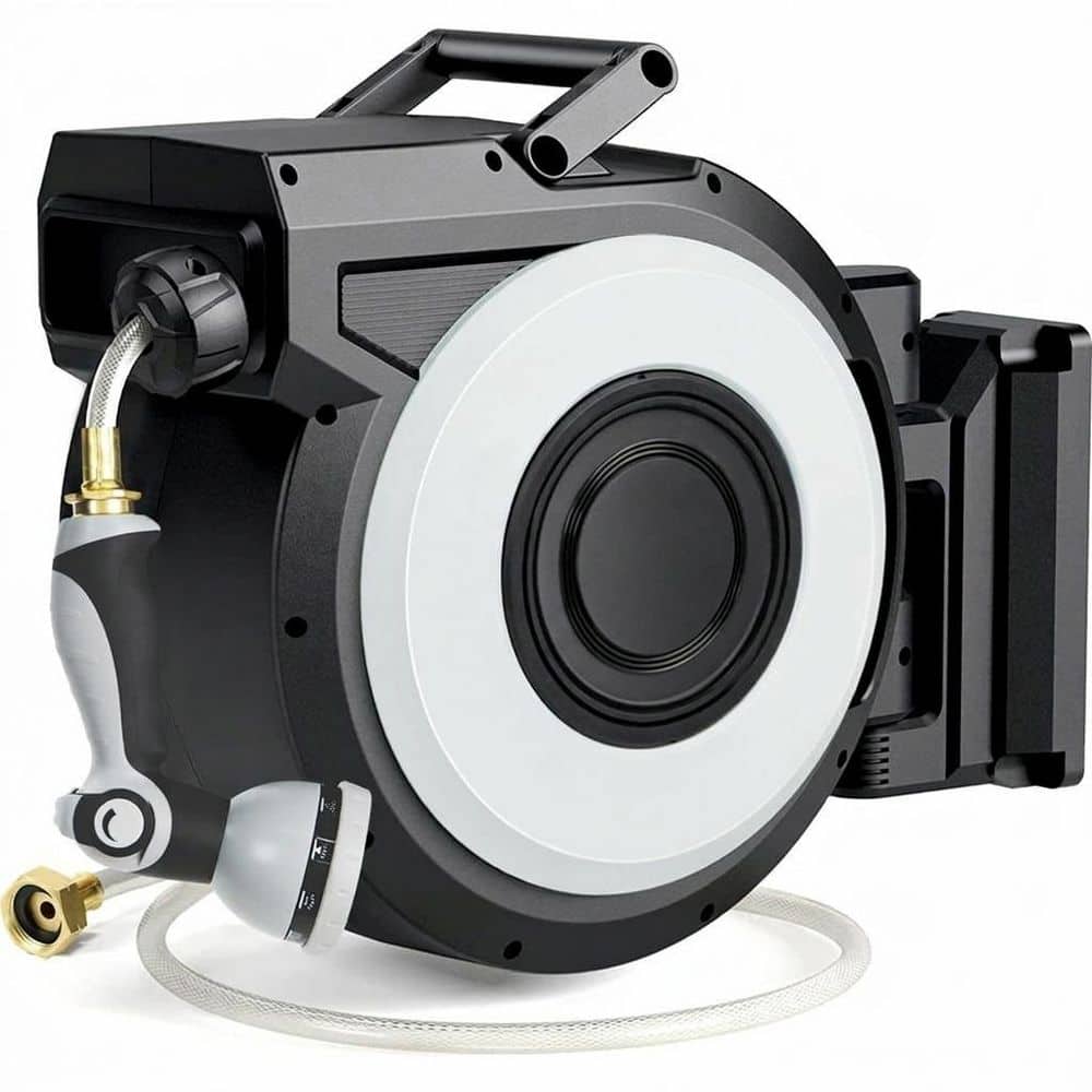 1/2 in. x 100 ft. Heavy-Duty Retractable Garden Hose Reel Wall Mount with Auto Slow Rewind and 2 Nozzles price history on PriceWatchPro
