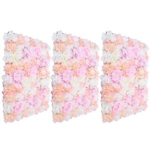 Pink 23.6 in. x 15.7 in. Artificial Floral Wall Panel Silk Rose Backdrop Decor (3-Pieces)