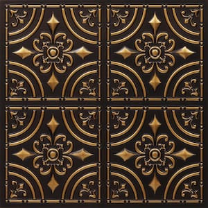 Wrought Iron Antique Gold 2 ft. x 2 ft. PVC Glue Up Faux Tin Ceiling Tile (40 sq. ft./case)