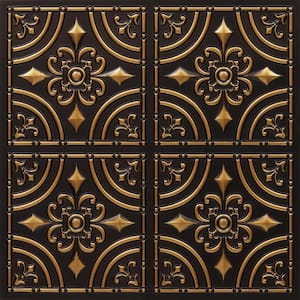 Wrought Iron 2 ft. x 2 ft. Glue Up PVC Ceiling Tile in Antique Gold