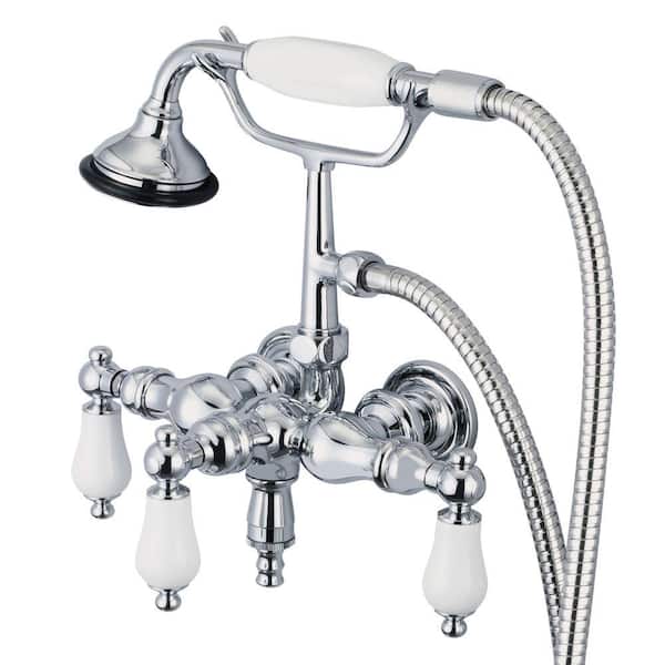Water Creation 3-Handle Vintage Claw Foot Tub Faucet with Hand Shower and Porcelain Lever Handles in Triple Plated Chrome