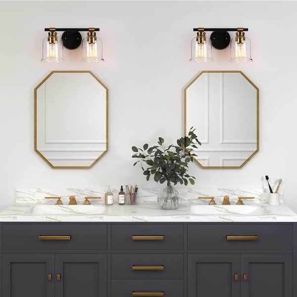 LNC 22 in. 3-Light Modern Aged Brass and Black Bathroom Vanity