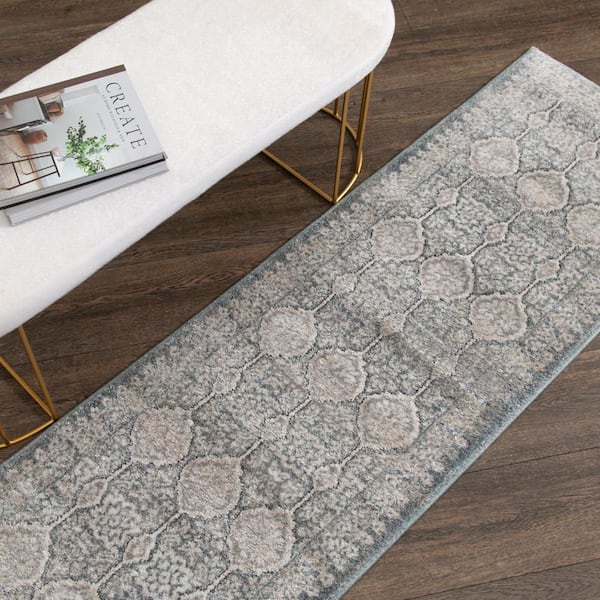 Morrow 2 ft. x 7 ft. Light Blue/Light Gray Runner Rug