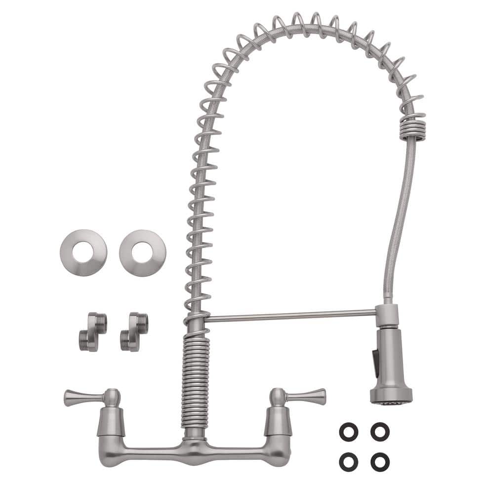 Stainless Steel Wall Mount Kitchen Faucet with Pull-Down Spray
