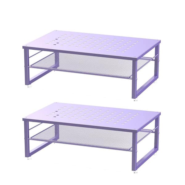 Purple 15.5 in. x 5.5 in. Metal Modern Desk Organizers with Storage Shelf, 2 Pack