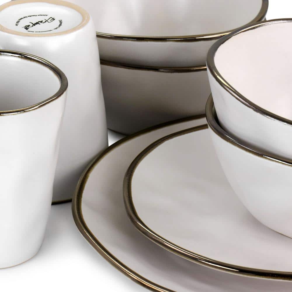 Matte White Ceramic 16-Piece Dinnerware Set with Gold Rim