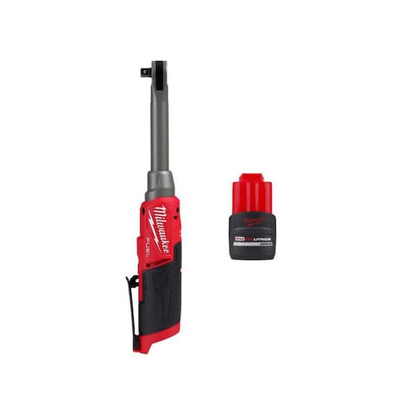 Milwaukee M12 FUEL 12V 3/8 in. Lithium-Ion Brushless Cordless Extended Reach Ratchet w/CP High Output 2.5 Ah Battery Pack