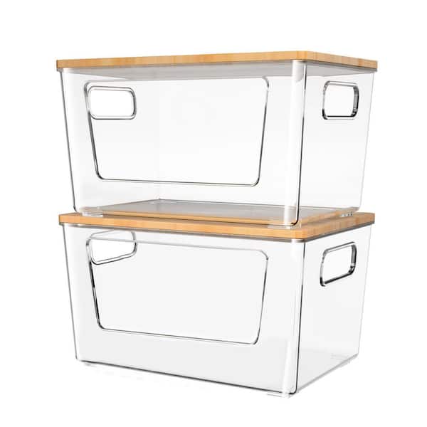 JFVKAF 2-Pack Stackable Trash Bag Holder w/ Bamboo Lid, Large