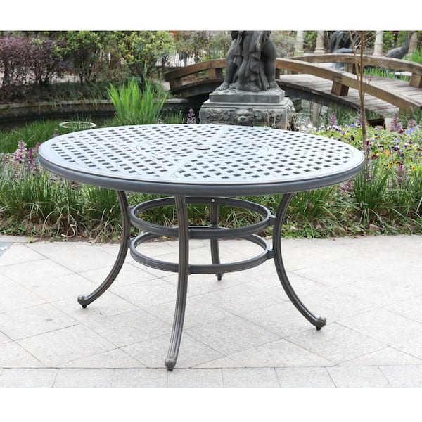 Patio Table Round Outdoor Dining Table 52-in W x 52-in L with Umbrella Hole