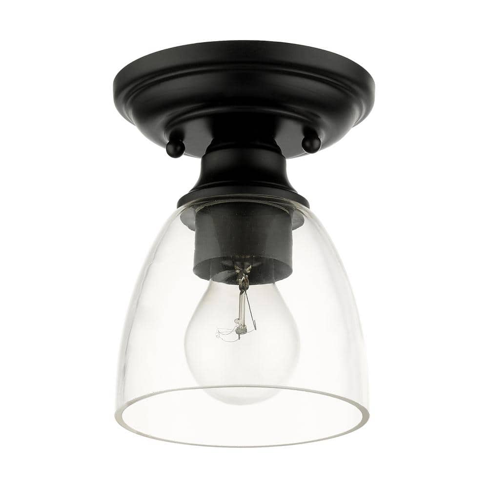 Black Hand Blown Glass 1-Light Flush Mount