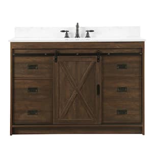 Rafter 48 in. W x 22 in. D Bath Vanity in Rustic Brown with Carrara White Engineered Stone Vanity Top with White Sink
