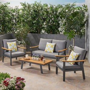 4-Piece Metal Patio Conversation Set with Gray Cushions