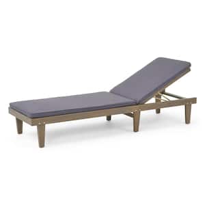 Nadine Grey 1-Piece Wood Outdoor Chaise Lounge with Dark Grey Cushions