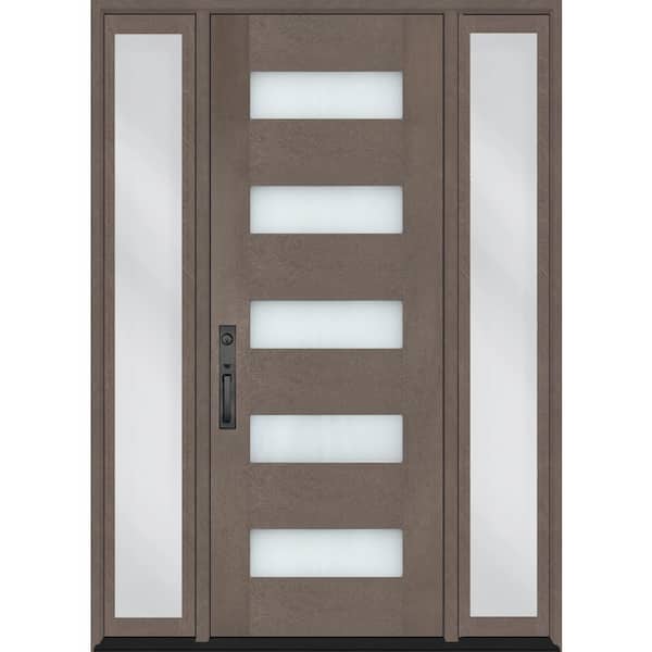 Regency 68 in. x 80 in. 5L Modern Frosted Glass RHIS Ashwood Fiberglass Prehung Front Door w/Dbl 14in.SL and BLK Lockset