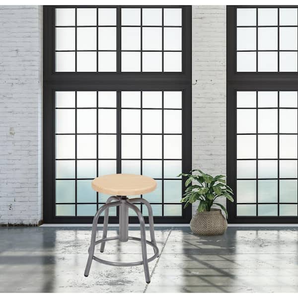 18 in. to 25 in. Height Wood Seat and Grey Frame Adjustable Swivel Stool