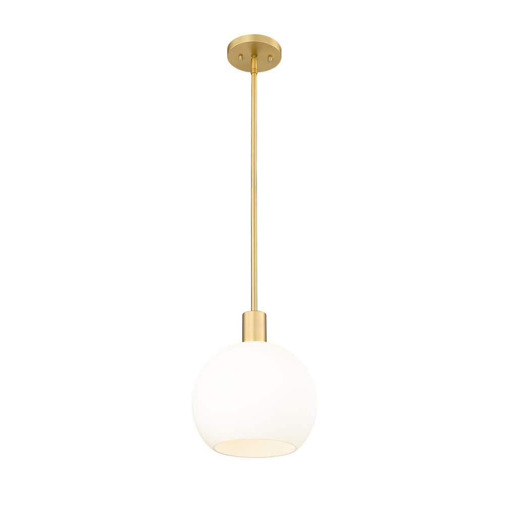 Olde Brass and White Glass Globe Pendant Light