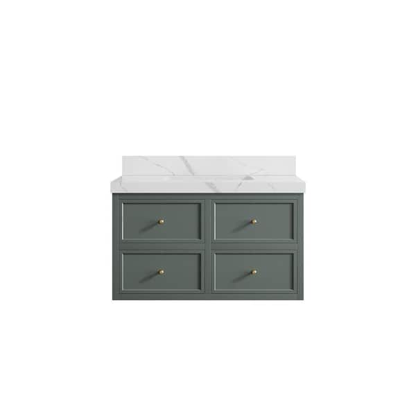Willow Collections Roswell 36 in. W x 22 in. D x 36 in. H Single Sink Bath Vanity in Pewter Green with 2 in. Calacatta Laza qt. Top