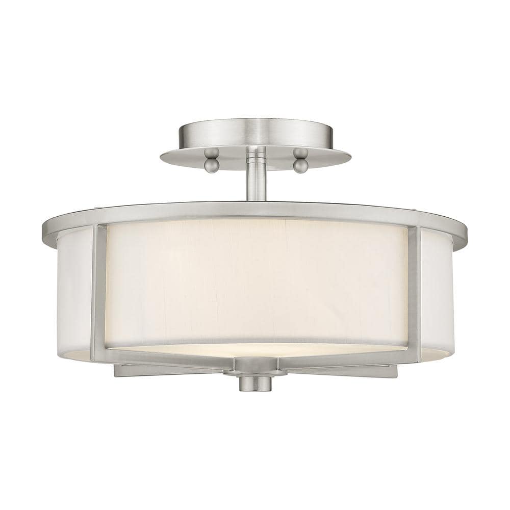 Wesley Brushed Nickel 2-Light Semi-Flush Drum Ceiling Fixture
