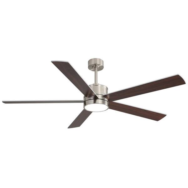 Breezary Radar 65 in. Integrated LED Indoor Satin Nickel Ceiling Fans ...