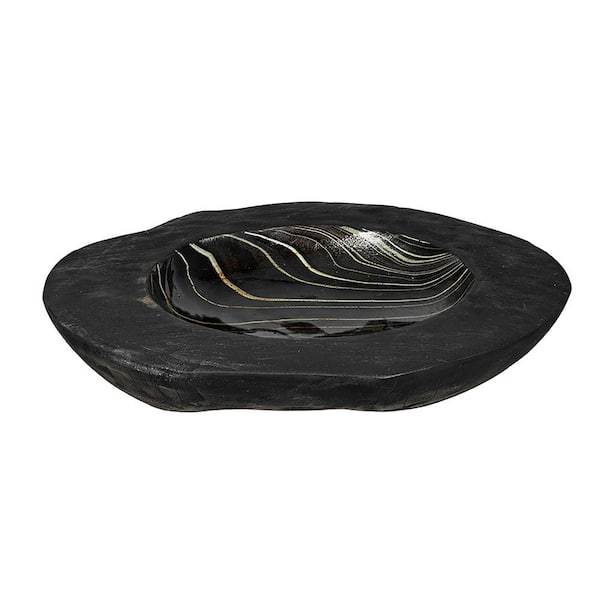 A & B Home Teak Wood Decorative Bowl - D 12 in. x 3 in. - Black