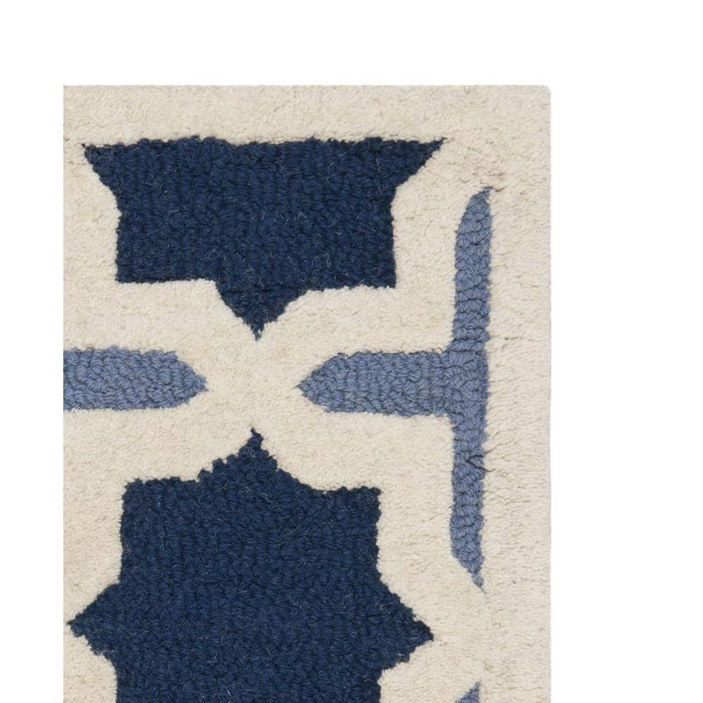 Handmade Blue and Ivory Geometric Wool Area Rug, 2' x 3'