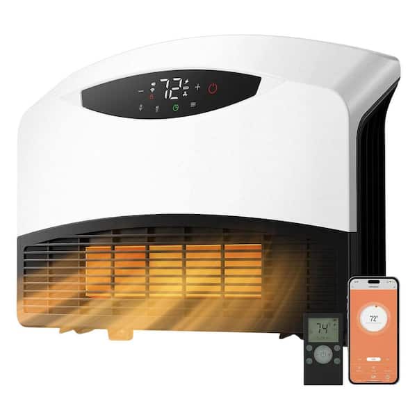 1500W 16.5in White Indoor Electric Wall Mounted Space Heater w WiFi Remote Control Thermostat for Living Room Bedroom