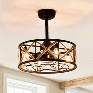 18-Inch Rustic Caged Ceiling Fan With Lights – Black Farmhouse Fandelier With Bear & Deer Design, Reversible DC Motor, Remote Control For Bedroom, Kitchen, Hallway