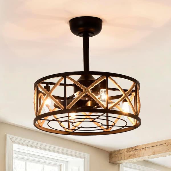 12 in. Sand Black Iron Rope Indoor Caged Ceiling Fan ETL for Bedroom Kitchen Living Room