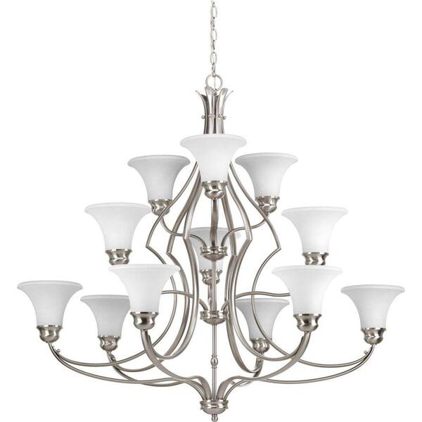 Progress Lighting Applause Collection 12-Light Brushed Nickel Chandelier with White Etched Parchment Glass Shades