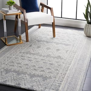 Abstract Light Blue/Ivory 3 ft. x 5 ft. Tribal Border Area Rug
