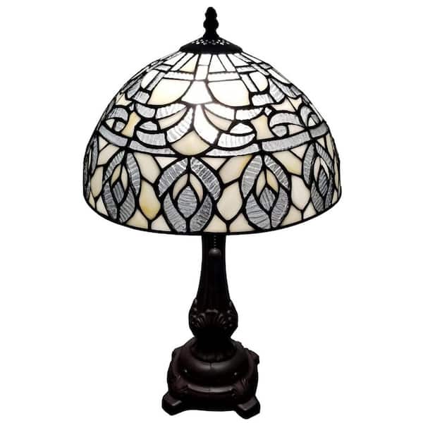 Unbranded 19 in. 1-Light White Tiffany Style Peacock Table Lamp