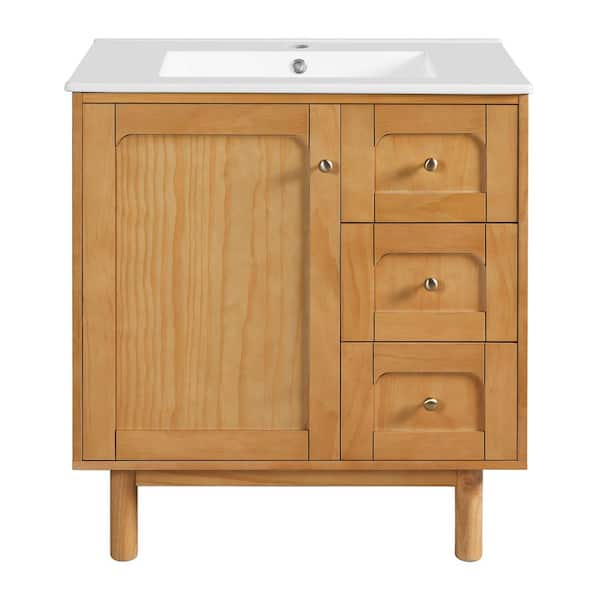 LuckByte 36 in. Yellow Wood Rectangle Vessel Sink Bathroom Vanity