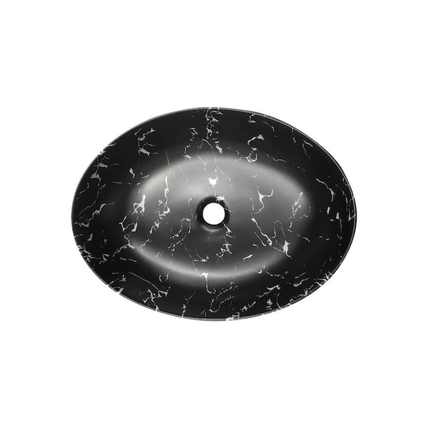 matrix decor 20 in. x 14 in. Black Porcelain Ceramic Oval Shape Bathroom Vessel Sink