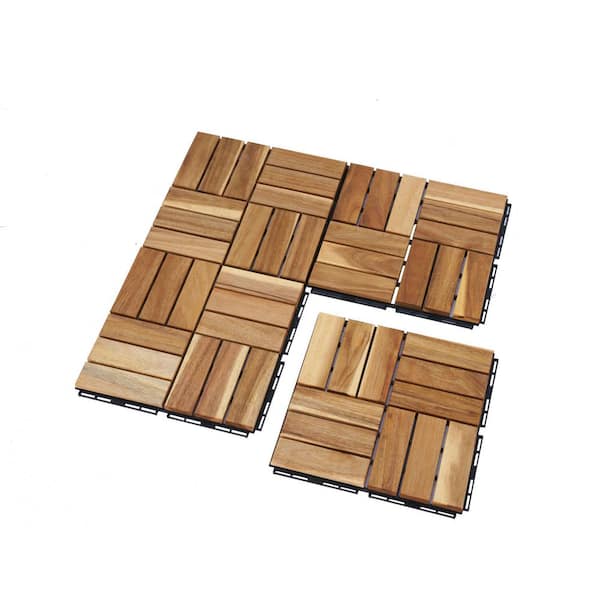 1 x 1 ft. Square Interlocking Acacia Wood Patio Flooring Deck Tiles Outdoor Checker Pattern in Natural Pack of 30-Pieces