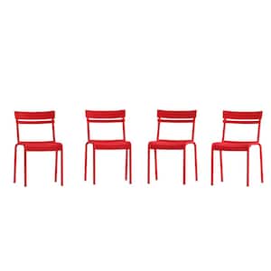 Red Steel Outdoor Dining Chair in Red Set of 4