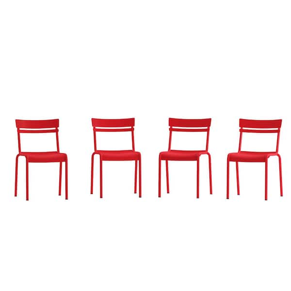 Carnegy Avenue Red Steel Outdoor Dining Chair in Red Set of 4