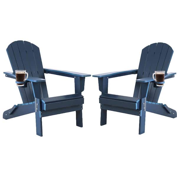 MIRAFIT Classic Blue Composite of Adirondack Chair with Side Table (Set of 2)